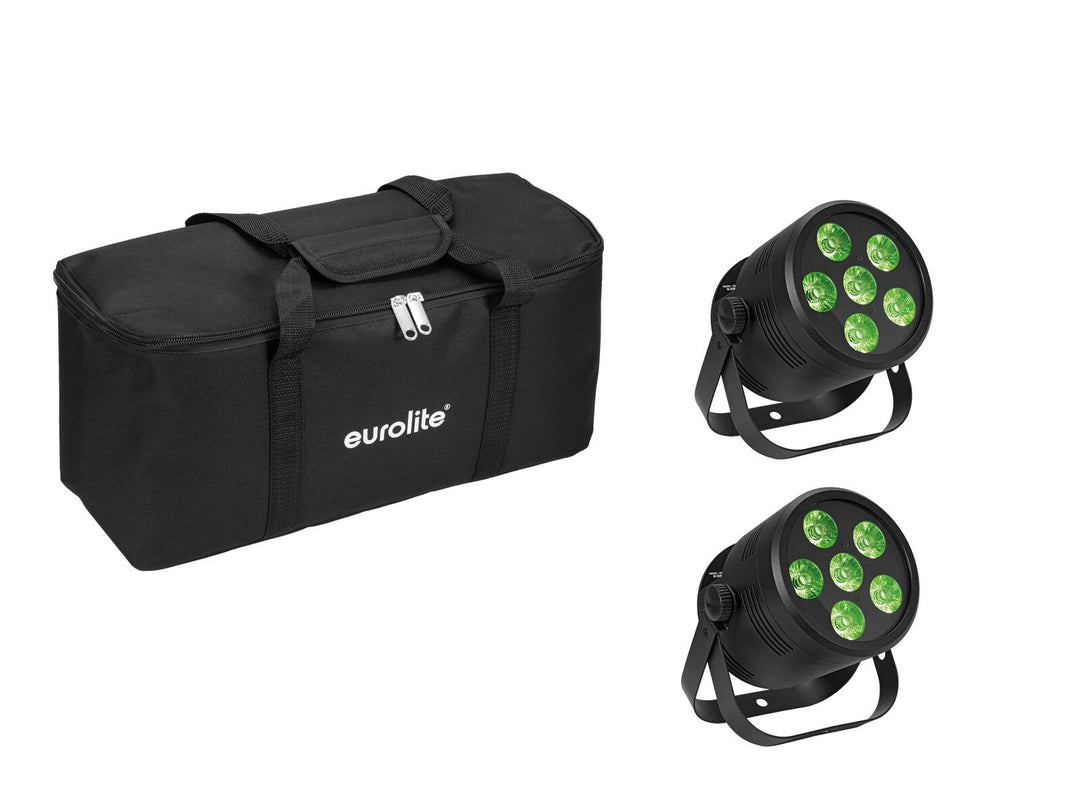 EUROLITE Conjunto 2x LED Silent Par 6 QCL suelo bk + Bolsa blanda