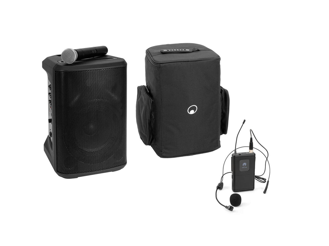 OMNITRONIC set PORTY-8A sistema PA inalámbrico + transmisor Bodypack incl. auriculares + Soft bag