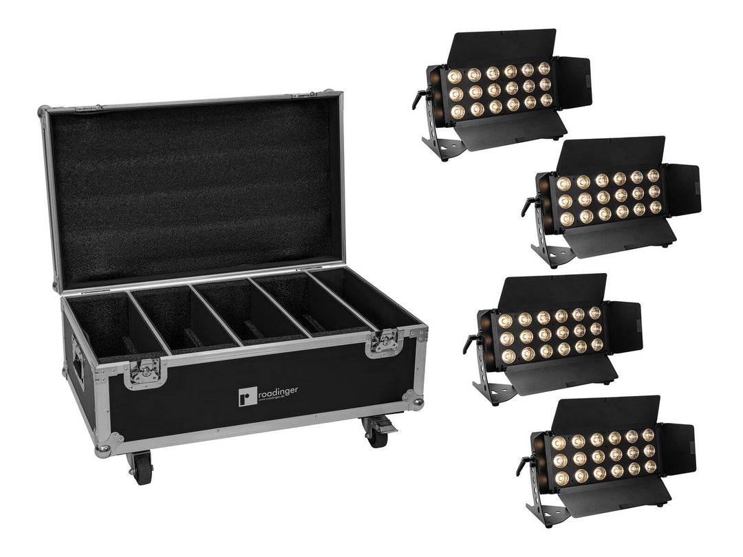 EUROLITE Set 4x LED CLS-18 QCL RGB/WW 18x7W + Flightcase con ruedas