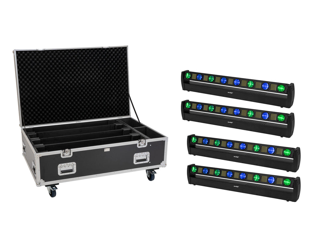 EUROLITE Set 4x LED BAR-8 SWING QCL barra + Flightcase con ruedas