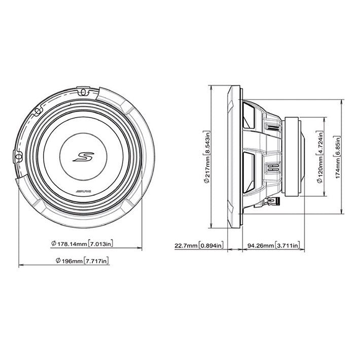 Subwoofer Alpine S2-W8D4 8" doble 4 ohm