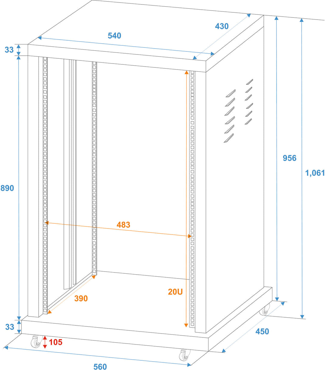 Rack de acero ROADINGER SR-19, 20U