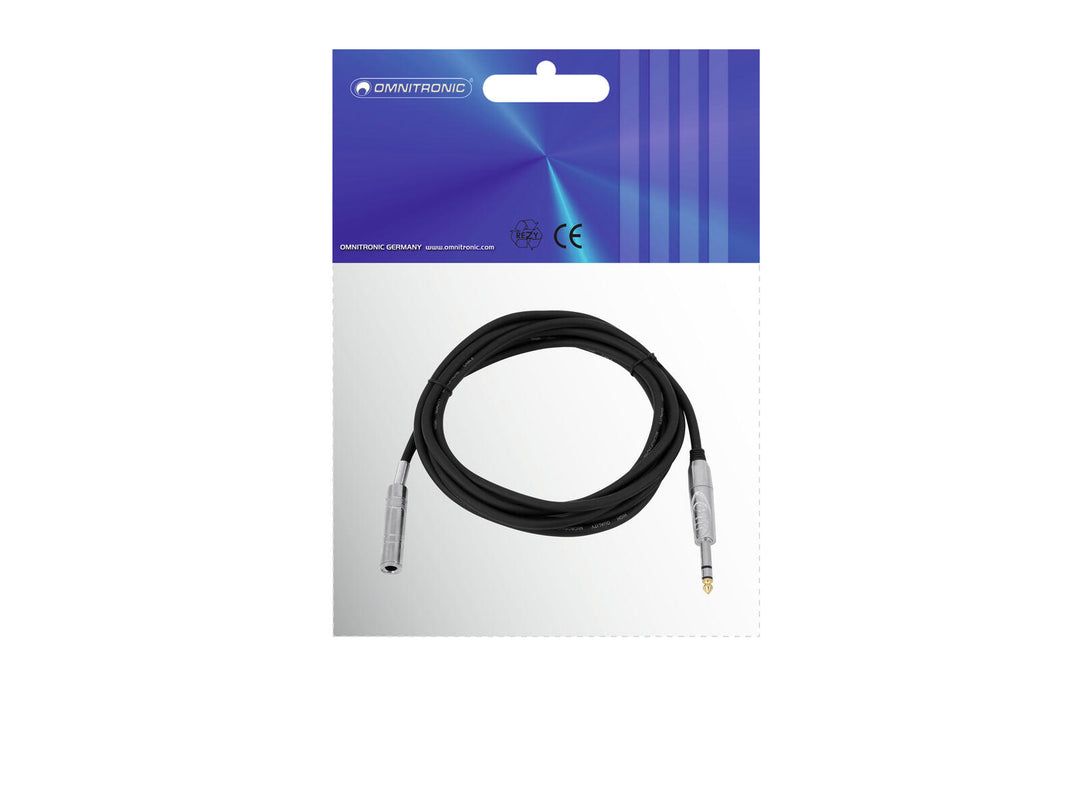 OMNITRONIC Extensión jack estéreo 6.3 3m bk