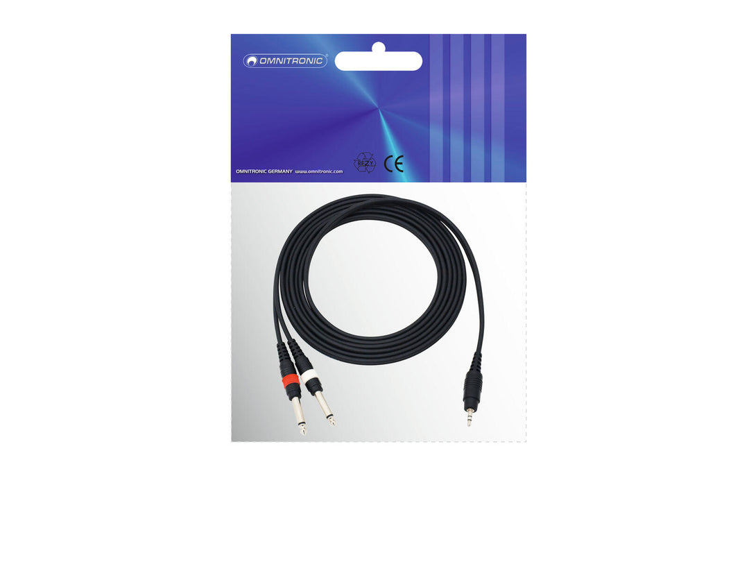 OMNITRONIC Cable adaptador 3.5 Jack/2xJack 3 m bk