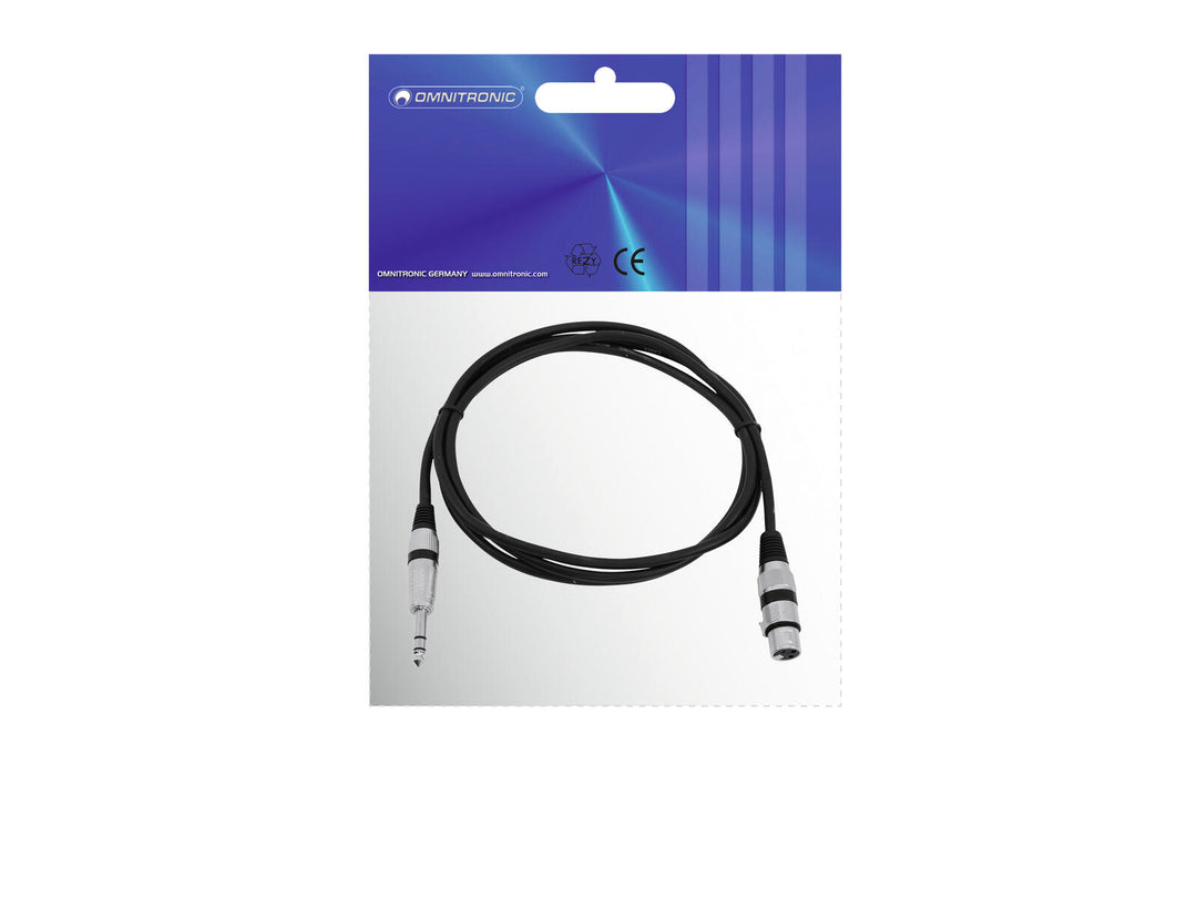 Cable adaptador OMNITRONIC XLR(F)/Jack estéreo 2m bk