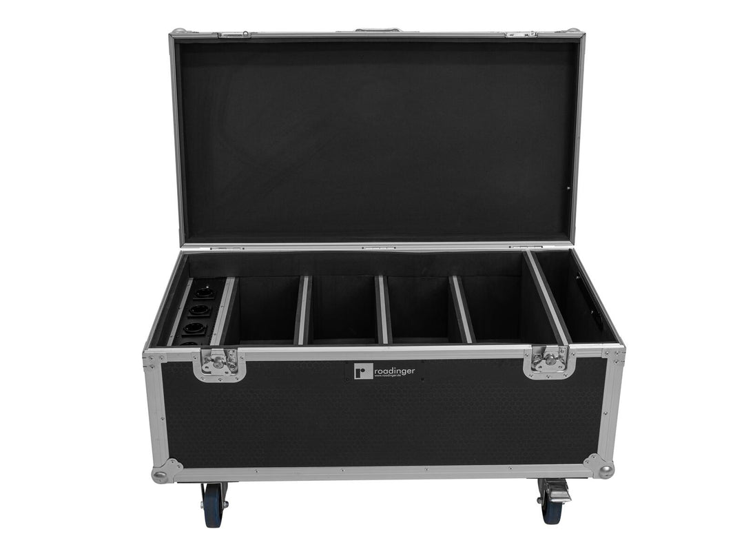 Flightcase ROADINGER 4x AKKU Multiflood IP 8x10W RGBW Wash CRMX con función de carga