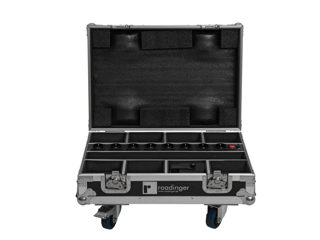 ROADINGER Flightcase para 8x AKKU Mini IP UP-4 QCL Spot MK2 con función de carga