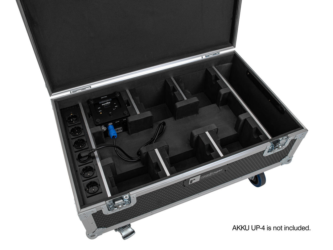 ROADINGER Flightcase para 6x AKKU UP-4 QCL Spot QuickDMX MK2 con función de carga y ruedas