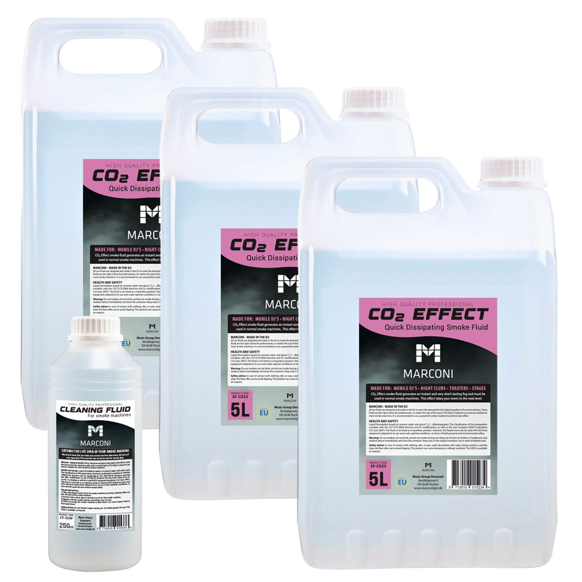 3 x 5L Líquido para humo (CO2 Effekt) + 250ml Líquido de limpieza