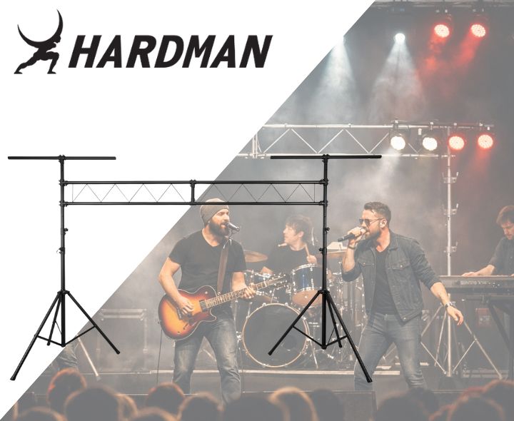 Puente de iluminación Hardman SDLS1 sobre soportes, 3,5 m de alto y 3 m de ancho