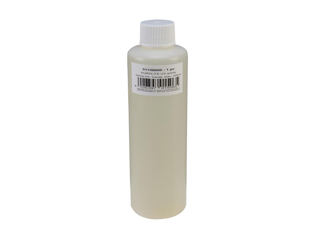 Tinta para sellos activa con UV EUROLITE, azul transparente, 250ml