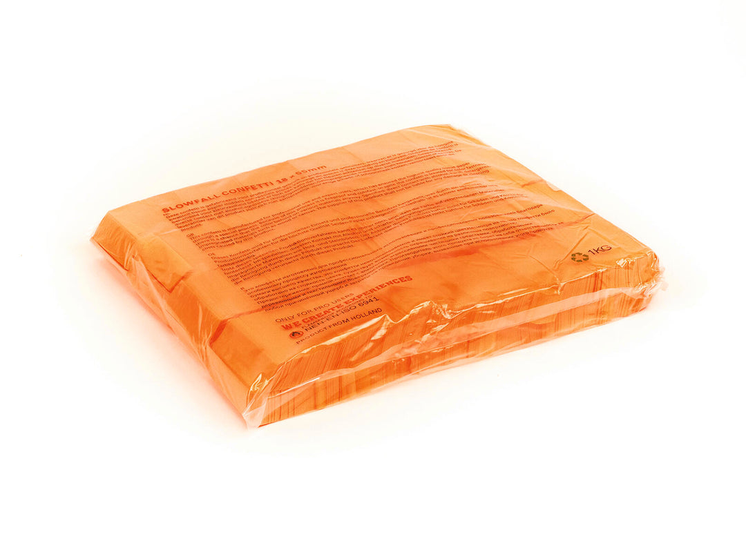 TCM FX Confeti rectangular Slowfall 55x18mm, naranja neón, activo con luz ultravioleta, 1kg