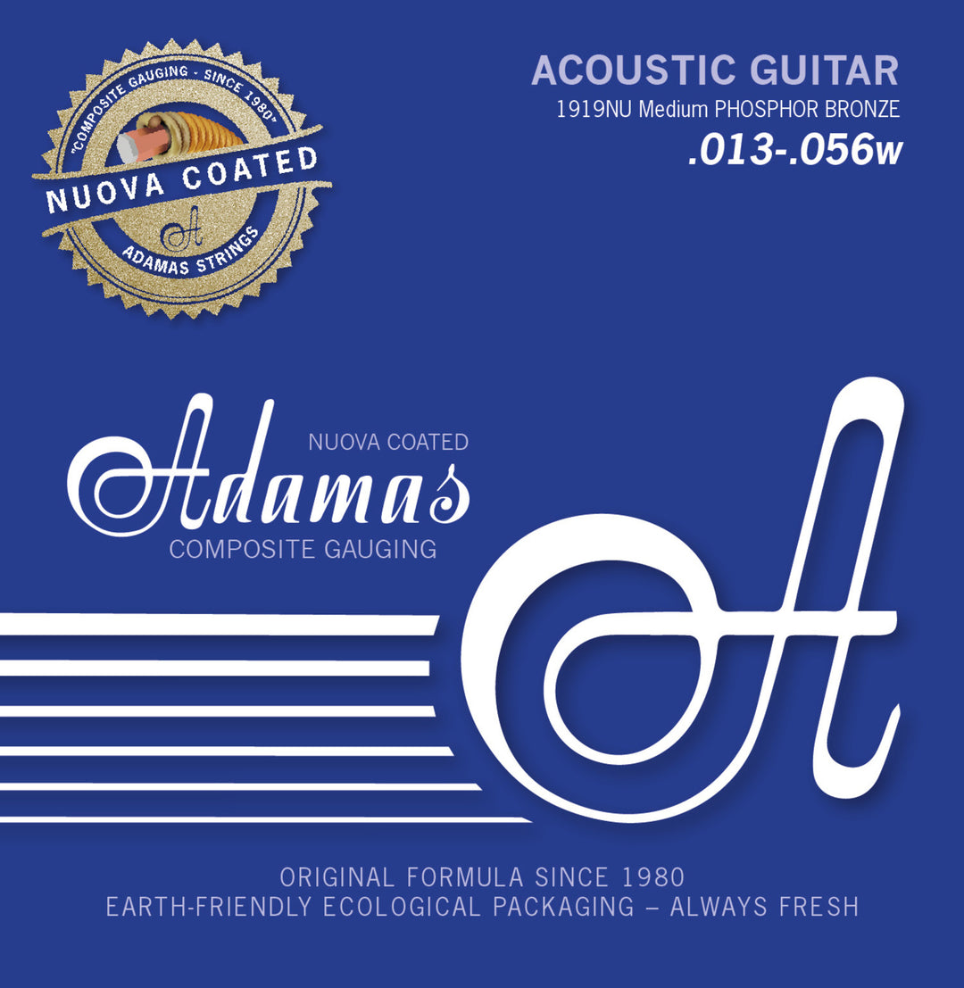 Cuerdas Adamas para guitarra acústica Nuova de bronce fosforado recubiertas - Medium .013-.056 (1919NU)