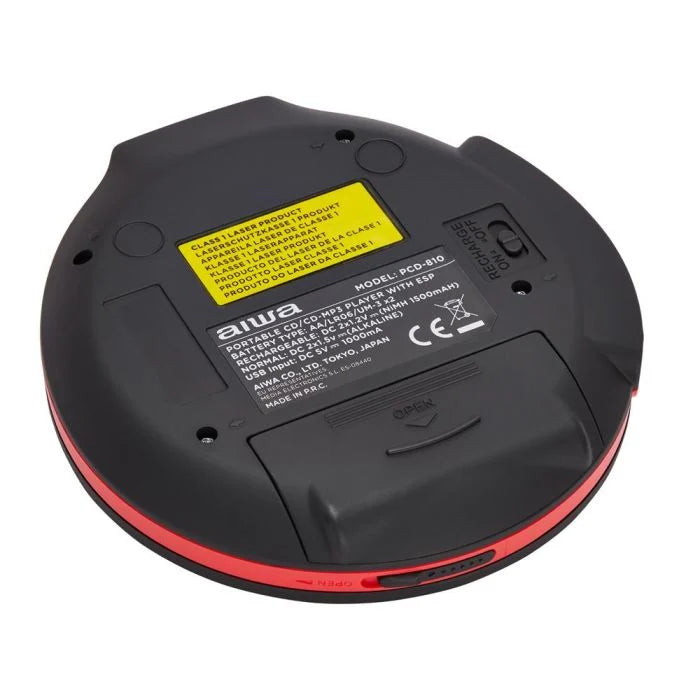 AIWA PCP-850 Reproductor de CD portátil – MP3 y Anti-Shock, rojo