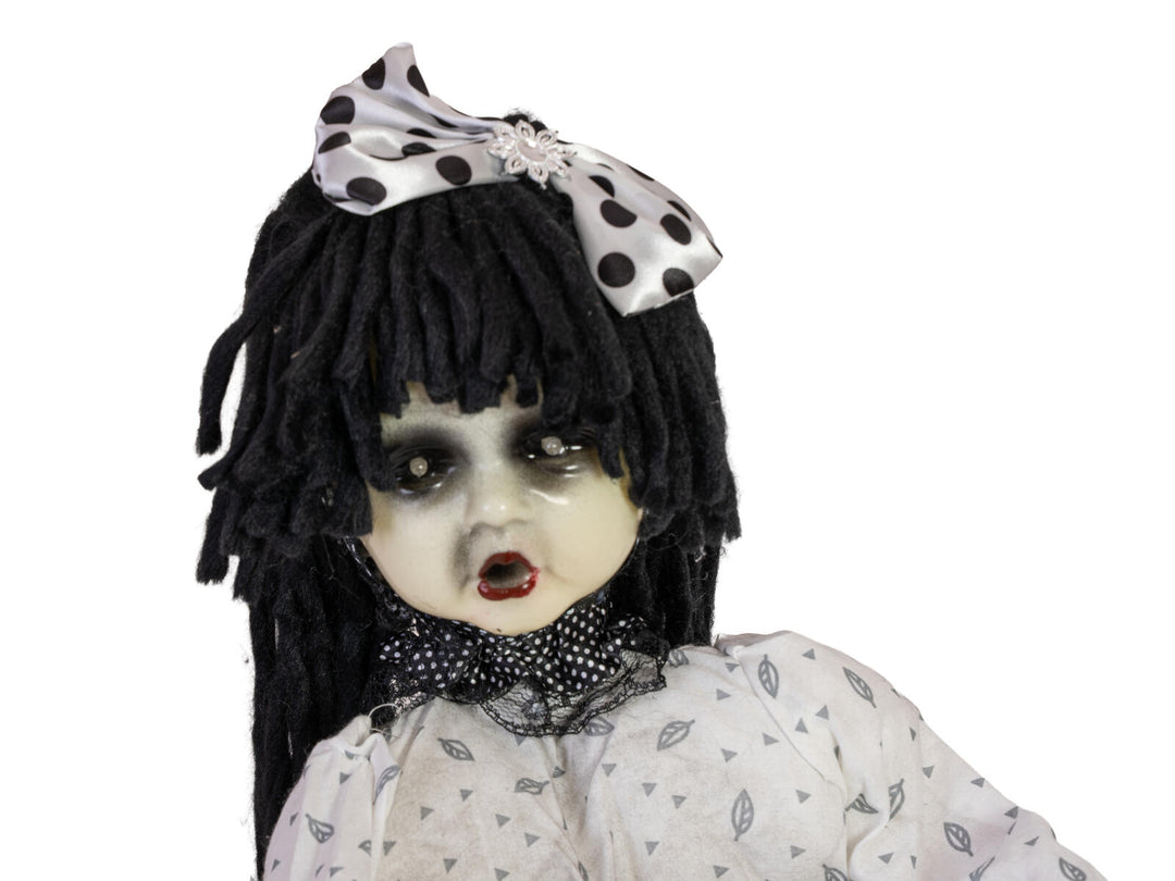 Figura de Halloween, niña en caballo balancín, animada, 72 cm