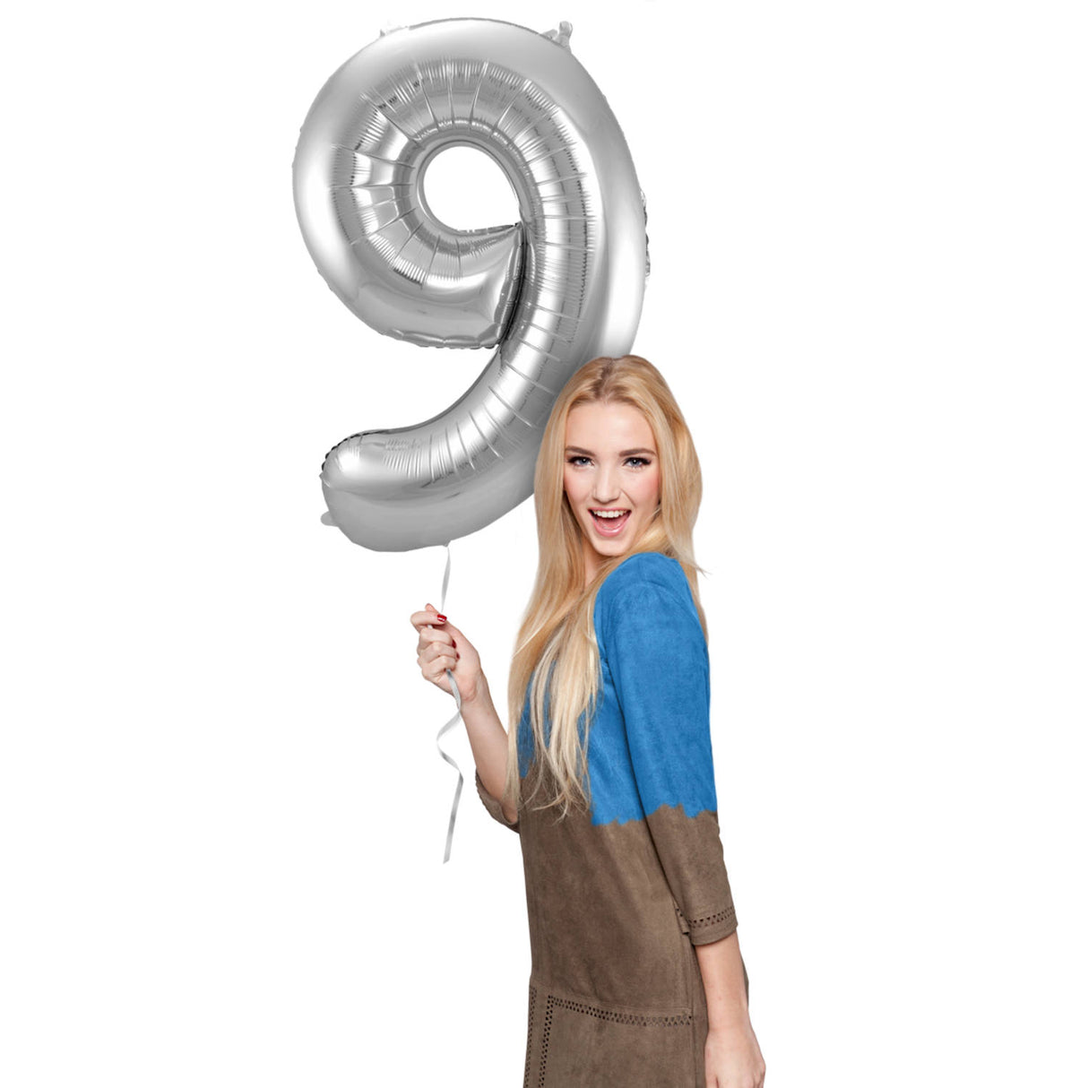 9 Shaped Number Foil Balloon Silver (86 cm)