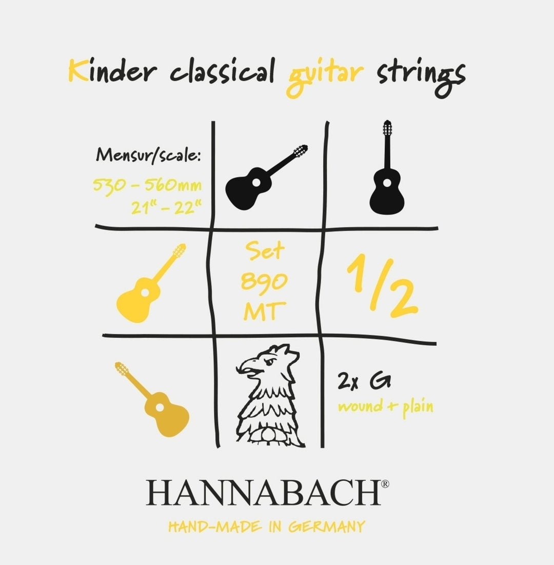 Cuerdas Hannabach para guitarra clásica Serie 890 1/2 guitarra clásica para niños Duel: 53-56 cm - Juego de 2 cuerdas G (890MT 1/2)