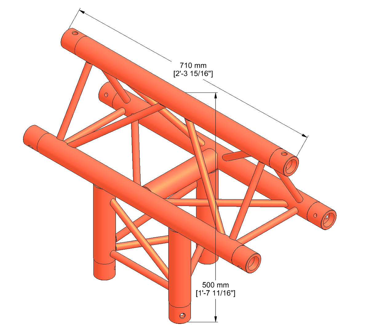 Milos STB trio 3-way vertical T-piece corner, apex up