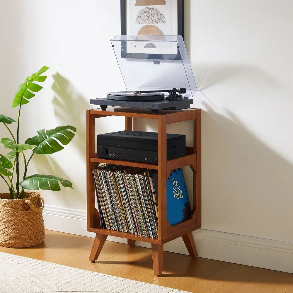 Mesa pequeña para Tocadiscos Crosley Asheville con almacenamiento para vinilos – Walnut
