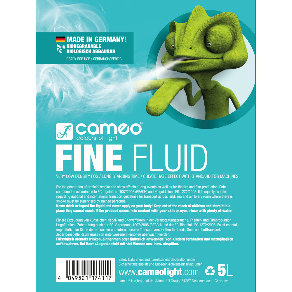 Cameo FINE FLUID 5 L - Líquido de haze para efecto de neblina de muy baja densidad y tiempo de suspensión muy largo 5 L