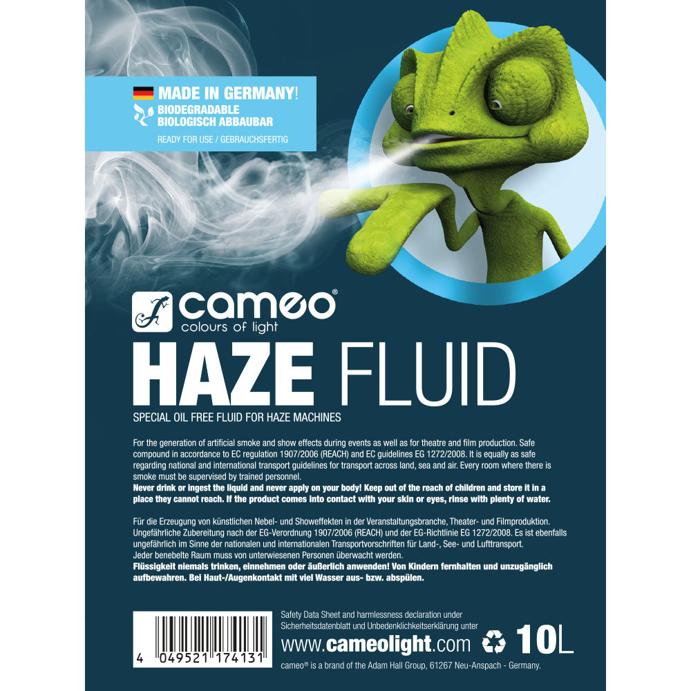 Cameo HAZE FLUID 10 L - Líquido de haze para una niebla fina y larga duración, 10 L, sin aceite