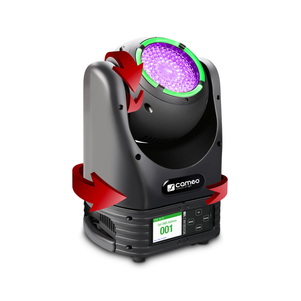 Cameo MOVO BEAM Z100 - Cabeza móvil beam con rotación ilimitada, aro LED y zoom