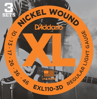 Daddario EXL110-3D Guitar Strings (Regular Light 10-46) 3-Pak