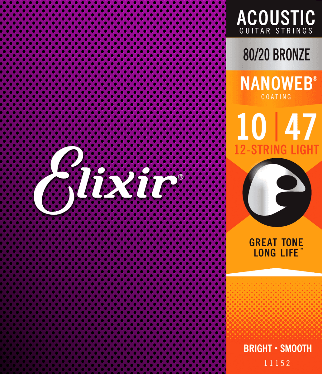 Elixir Nanoweb Bronze 80/20 Cuerdas de Guitarra (12-String, Light, 10-47)