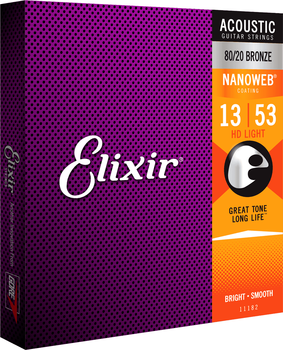 Elixir Nanoweb Bronze 80/20 Cuerdas de Guitarra (HD Light, 13-53)