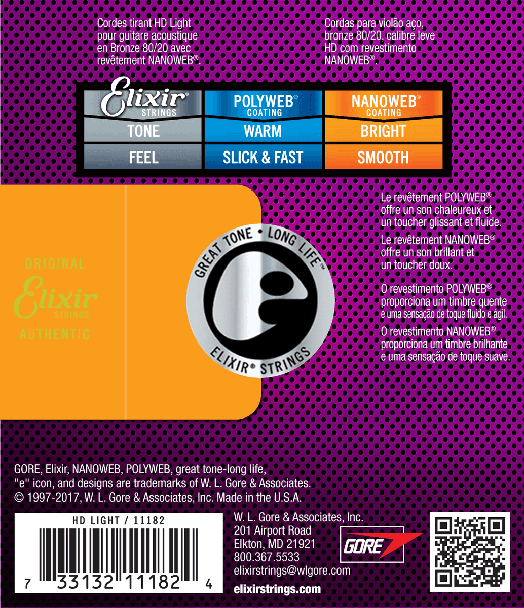Elixir Nanoweb Bronze 80/20 Cuerdas de Guitarra (HD Light, 13-53)