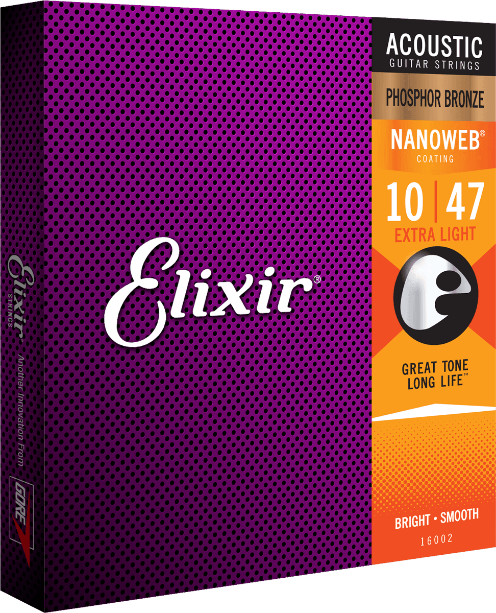Elixir Nanoweb Phosphor Bronze Guitar Strings (Extra Light 10-47)