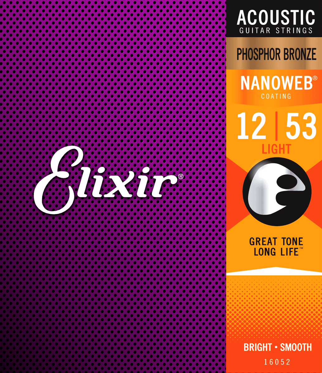Elixir Nanoweb Phosphor Bronze Cuerdas de Guitarra (Light, 12-53)