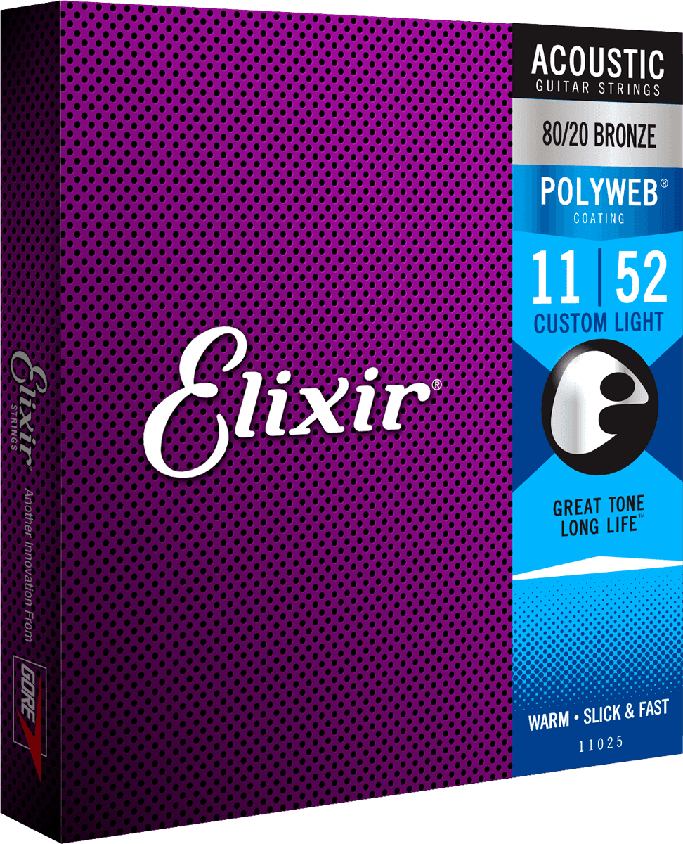 Elixir Polyweb Bronze 80/20 Cuerdas de Guitarra (Custom Light, 11-52)