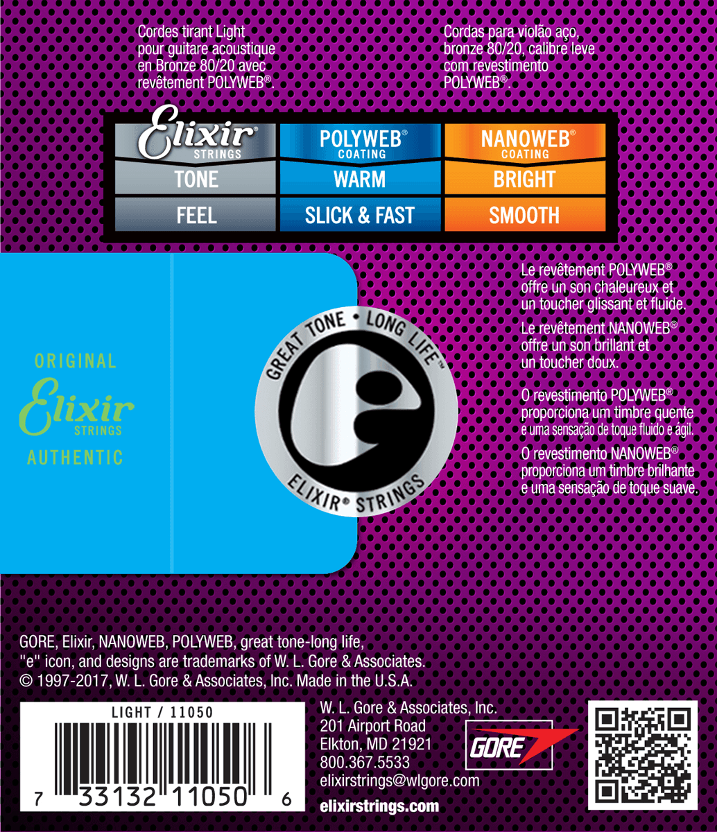 Elixir Polyweb Bronze 80/20 Cuerdas de Guitarra (Light, 12-53)