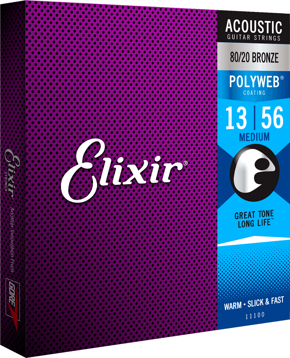 Elixir Polyweb Bronze 80/20 Cuerdas de Guitarra (Medium, 13-56)