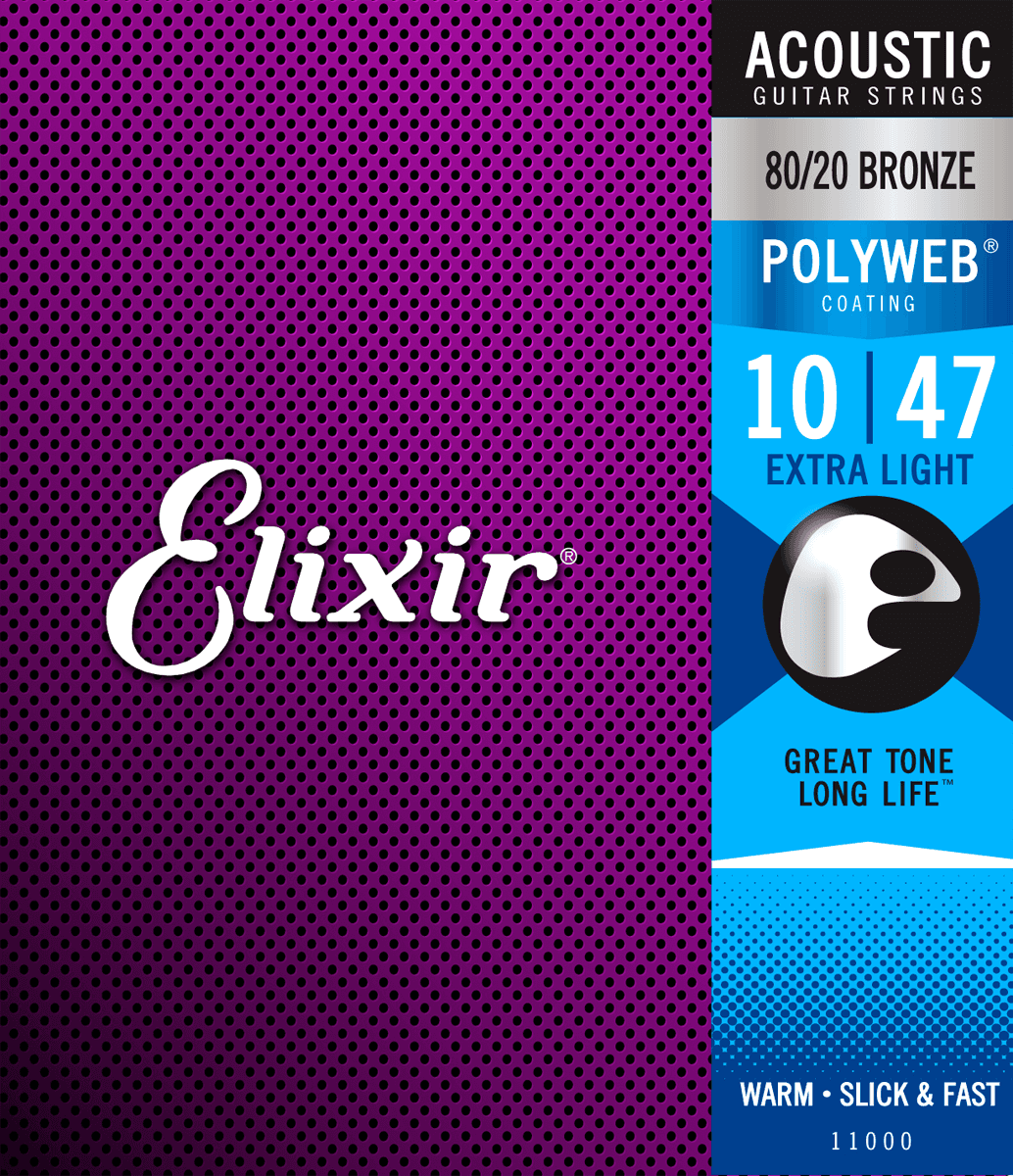 Elixir Polyweb Bronze 80/20 Cuerdas de Guitarra (Extra Light, 10-47)
