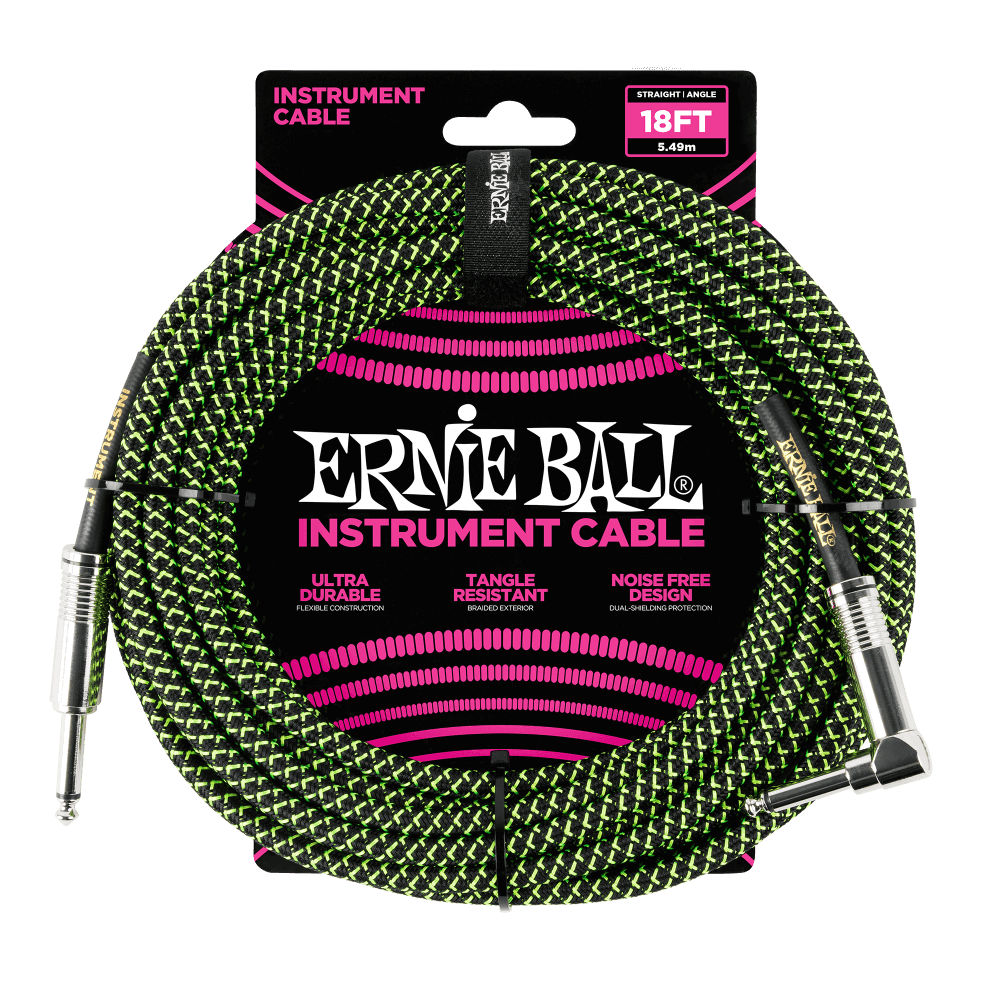 Ernie Ball 6082 Cable de Guitarras (Negro, Verde, 5,4m)