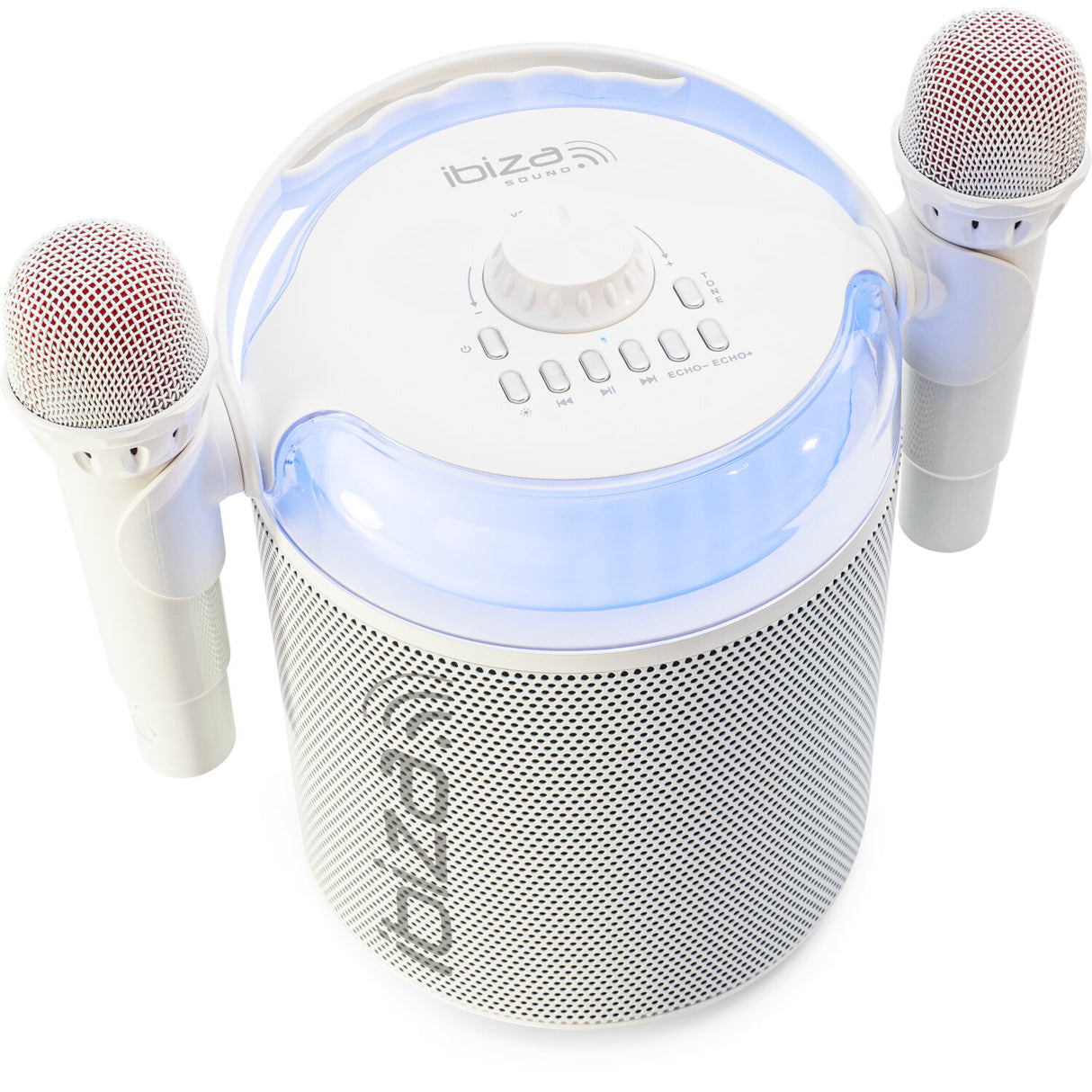 Ibiza Karaoke System w. Bluetooth and 2 Microphones (White)