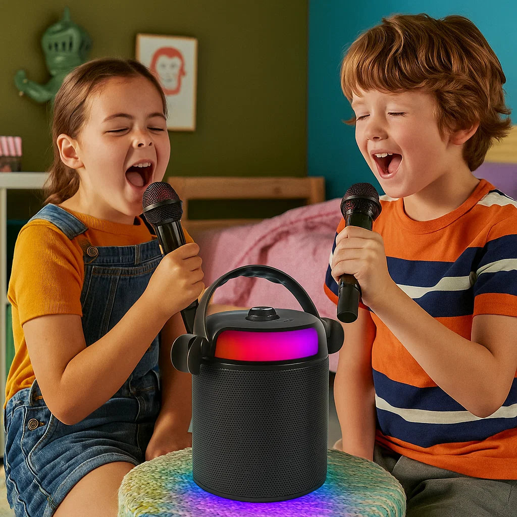 PartyZone Karaoke Sæt m. 2 Mikrofoner (Sort) & LED PAR-ASTRO 2-i-1 Diskolys