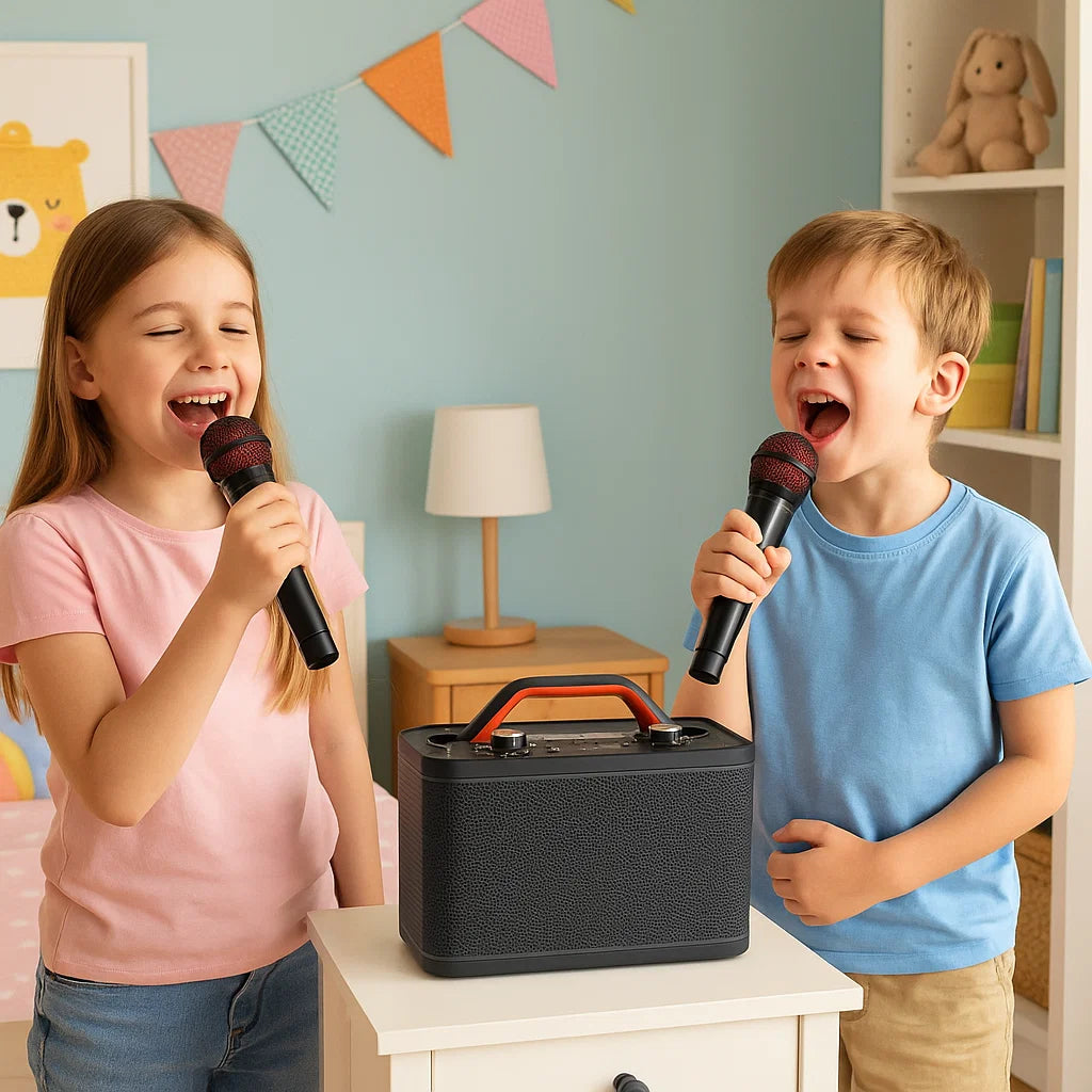 Sistema de karaoke con 2 micrófonos (Negro)