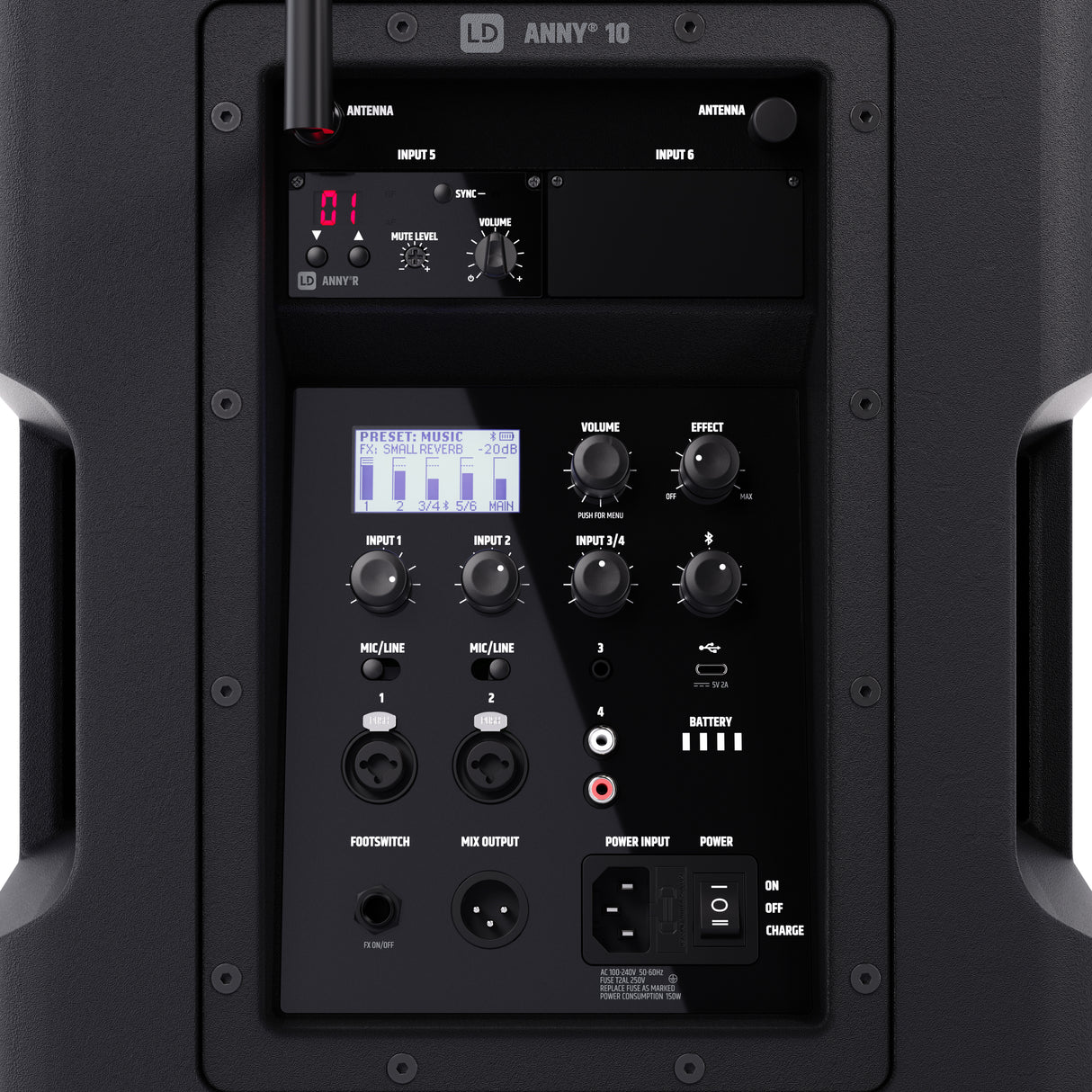 LD Systems ANNY® 10 BPH B6 - Sistema PA portátil 10" a batería con Bluetooth® y mixer, y 1 x micrófono de diadema (incl. bodypack)