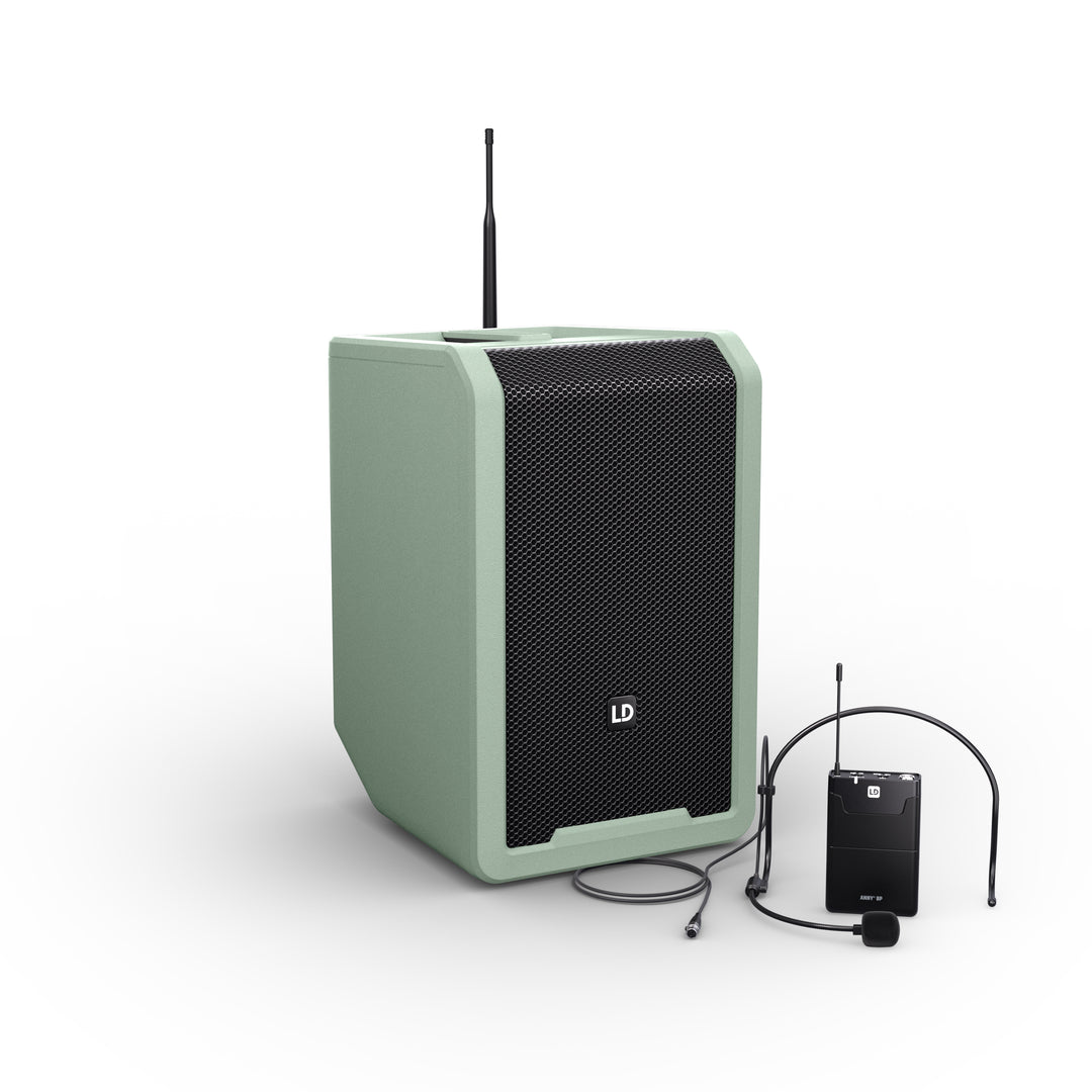 LD Systems ANNY® 8 BPH B8 GN - Altavoz PA Bluetooth® portátil a batería con mixer y 1x micrófono de diadema (incl. bodypack), Verde aventura