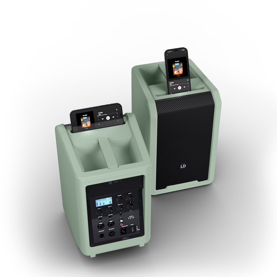 LD Systems ANNY® 8 GN - Altavoz PA Bluetooth® portátil con batería con mixer, Verde Adventure