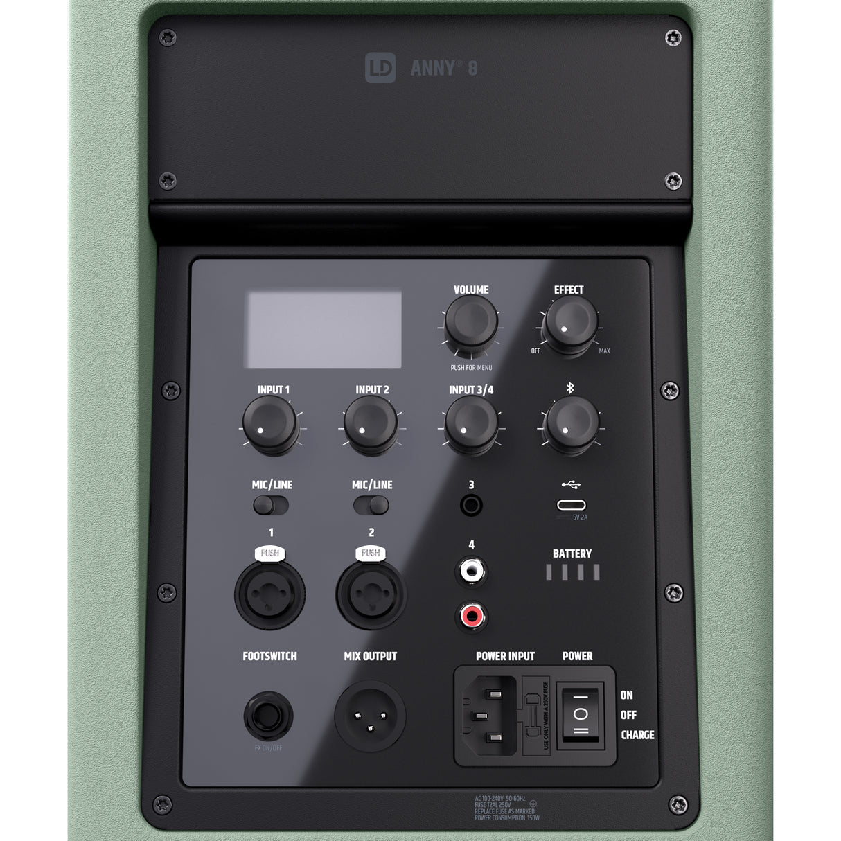 LD Systems ANNY® 8 GN - Altavoz PA Bluetooth® portátil con batería con mixer, Verde Adventure