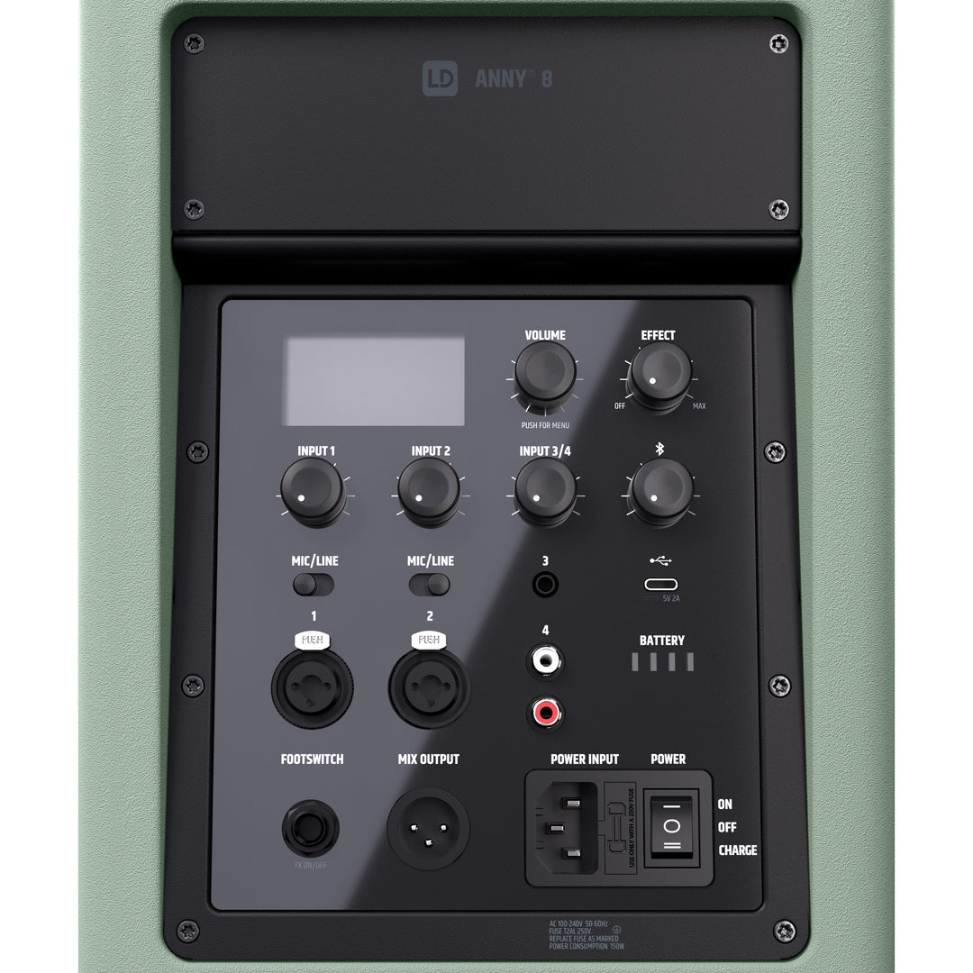 LD Systems ANNY® 8 GN - Altavoz PA Bluetooth® portátil con batería con mixer, Verde Adventure