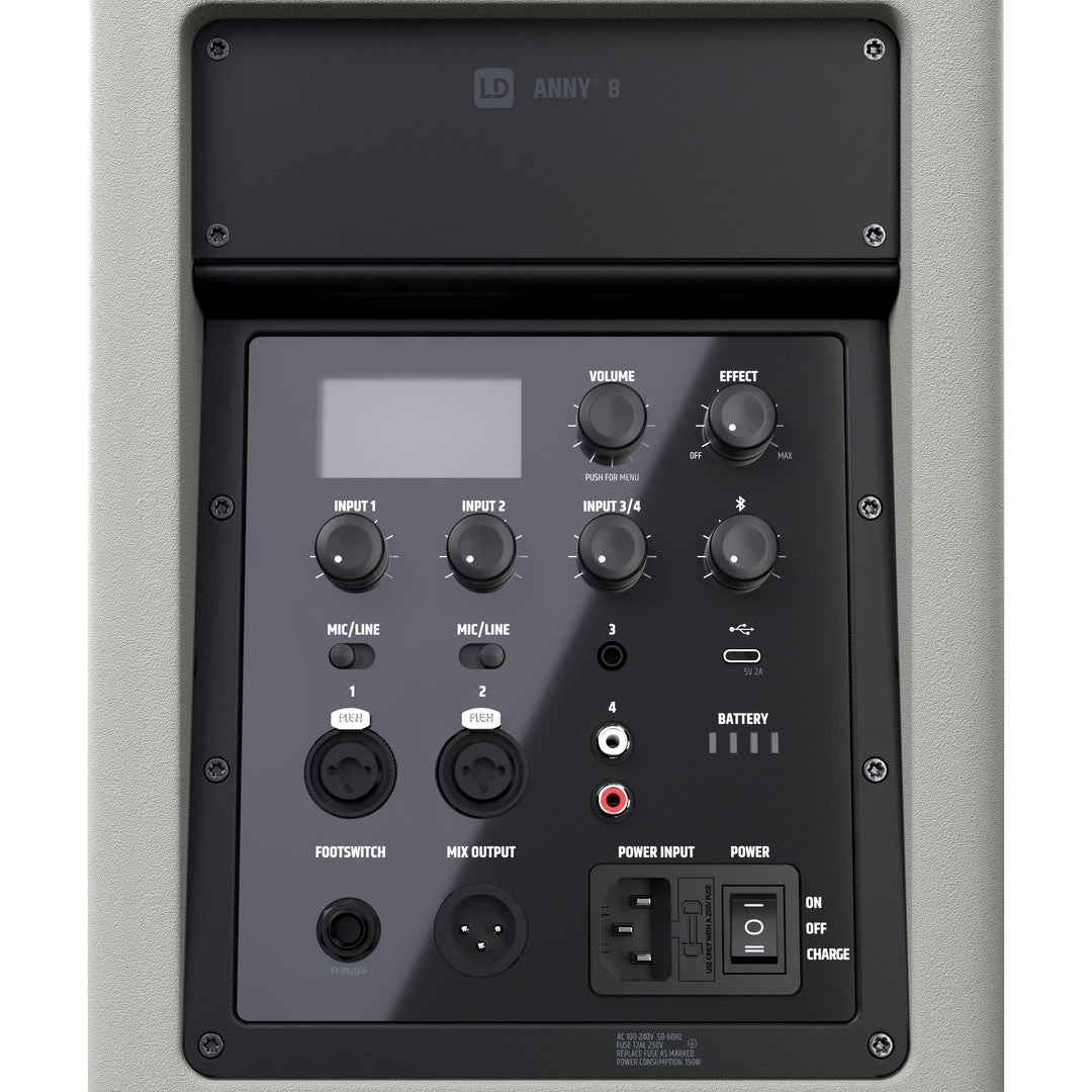 LD Systems ANNY® 8 G - Altavoz PA Bluetooth® portátil con batería con mixer, Gris Urban