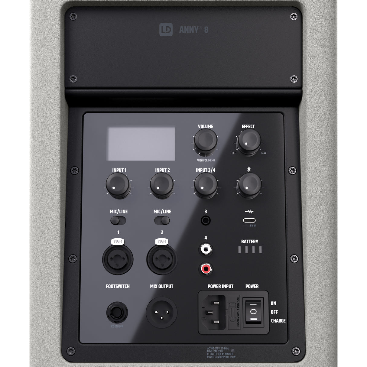 LD Systems ANNY® 8 G - Altavoz PA Bluetooth® portátil con batería con mixer, Gris Urban