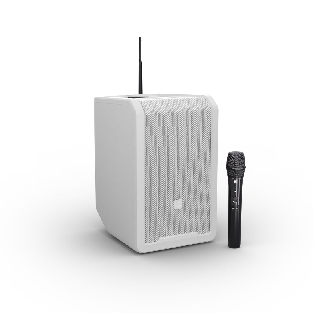 LD Systems ANNY® 8 HHD B8 W - Altavoz PA portátil a batería con Bluetooth® con mixer y 1x micrófono inalámbrico de mano, blanco puro