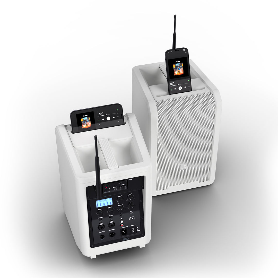 LD Systems ANNY® 8 HHD B8 W - Altavoz PA portátil a batería con Bluetooth® con mixer y 1x micrófono inalámbrico de mano, blanco puro