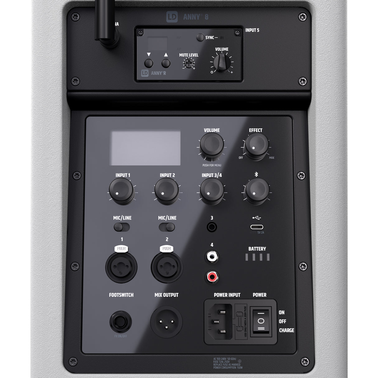 LD Systems ANNY® 8 HHD B8 W - Altavoz PA portátil a batería con Bluetooth® con mixer y 1x micrófono inalámbrico de mano, blanco puro